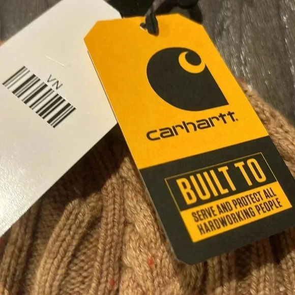 Carhartt Wool Blend Ribbed Cable Knit Fisherman cuffed Beanie, Caramel Nep - Picture 3 of 8